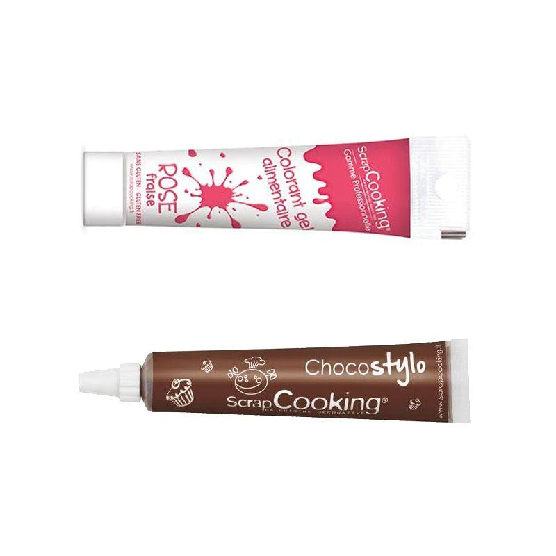 Stylo chocolat + Colorant alimentaire en gel rose foncé Scrapcooking