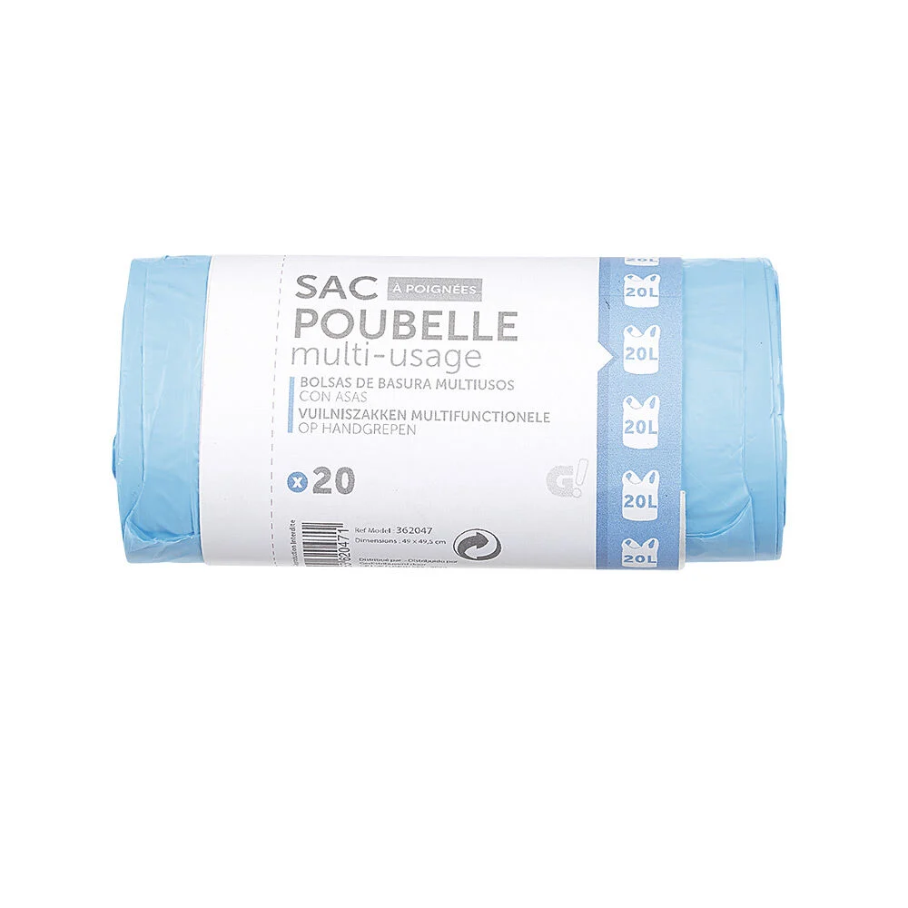 Sac poubelle 20 litres à poignées multi usage bleu x20