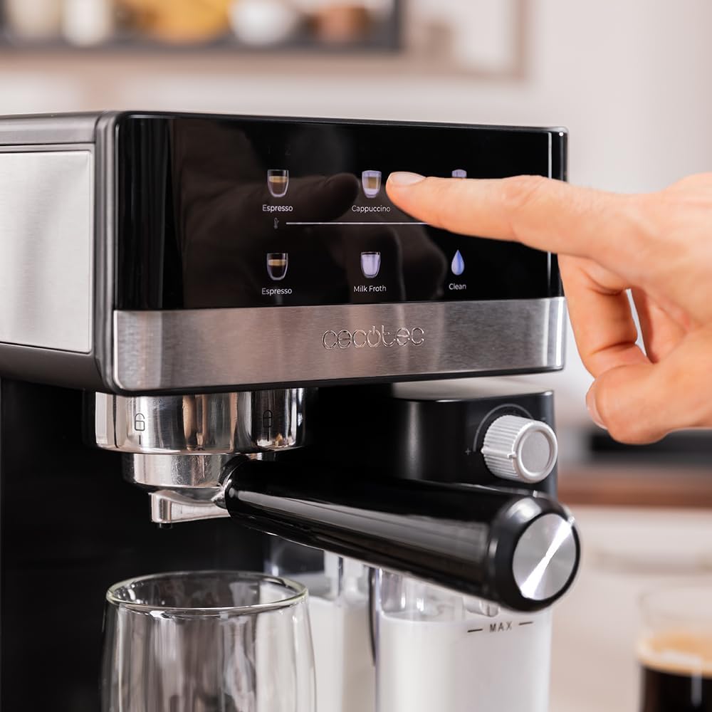 Cecotec Express-Kaffeemaschine, halbautomatisch, mit Power-Espresso-Milchtank, 20 Touch & Cream, 1350 W, Thermoblock-System, 20 Bar Druck, Aufschäumdüse, Tank 1,8 l, Zubehör