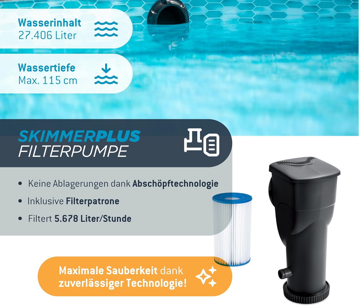 Summer Waves Frame Pool Komplettset | Rund 549x132 cm Teak Optik Braun | Aufstellpool Set | Gartenpool & Schwimmbecken inkl. Filterpumpe, Einstiegsleiter, Abdeckplane, Bodenvlies & Reinigungsset