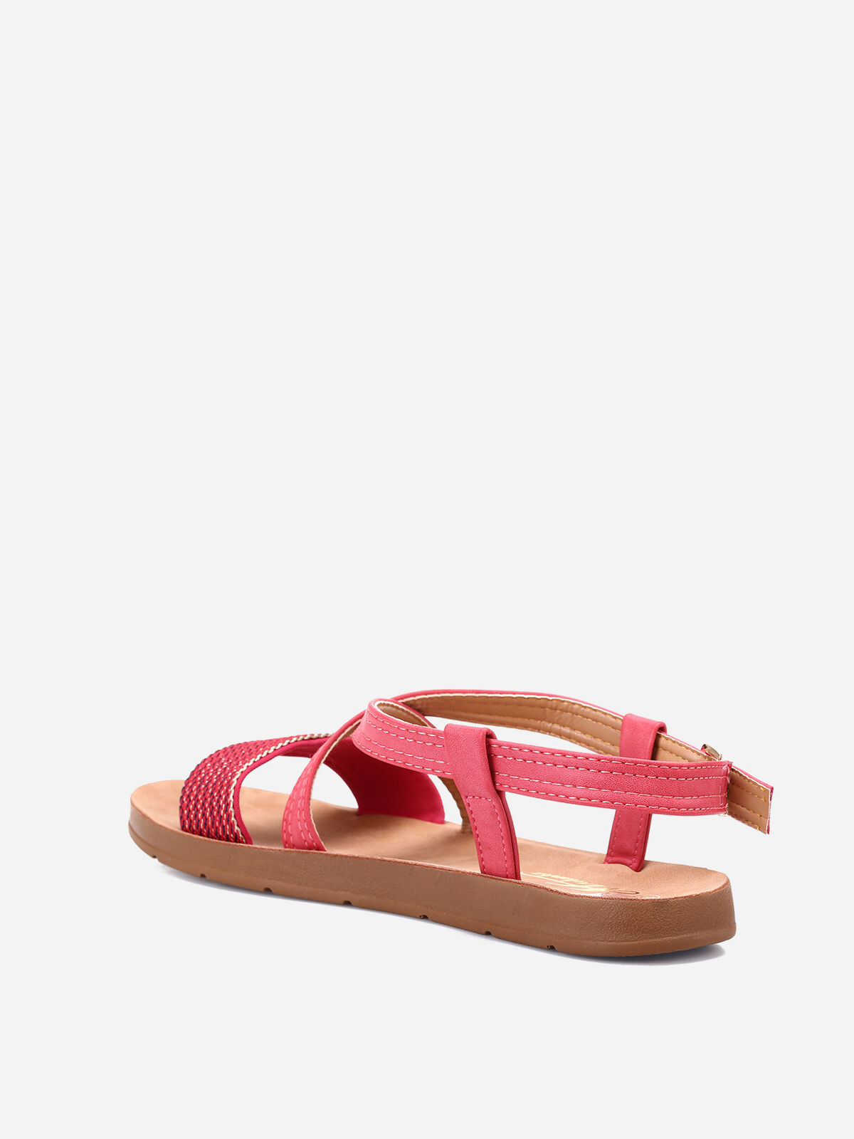 Sandales à brides bi-matières- Rouge
