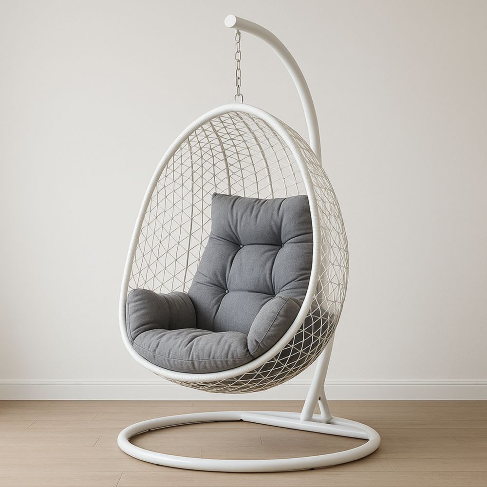 Hängesessel Ei-Form Weiß Stahl Grau Kissen 200x100x120 cm
