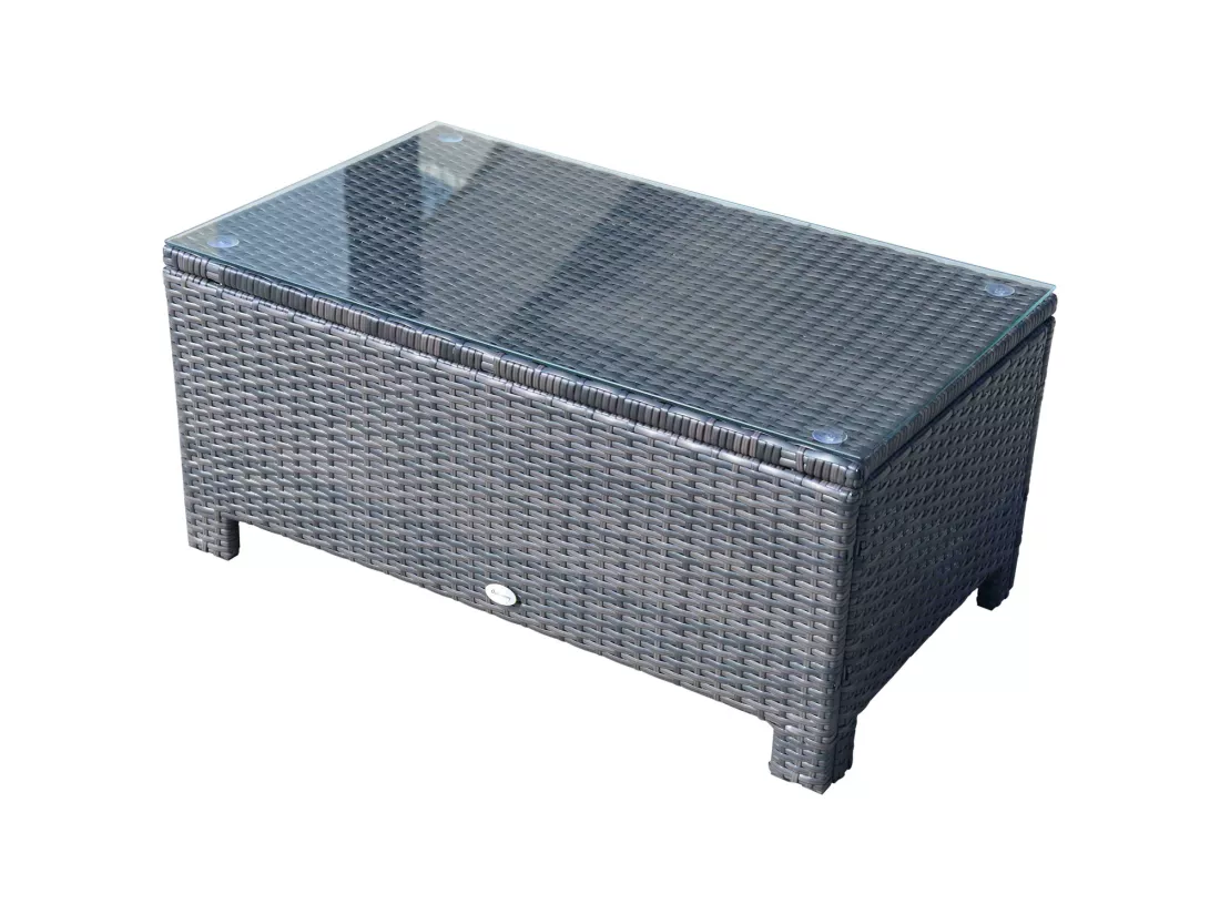 Table basse de jardin plateau verre trempé 5 mm rotin tressé 85 x 50 x 39cm Max. 50 kg marron
