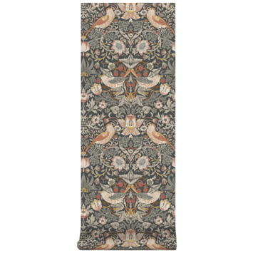 Vliesbehang William Morris at Home Strawberry Thief Antraciet (dessin 124230)