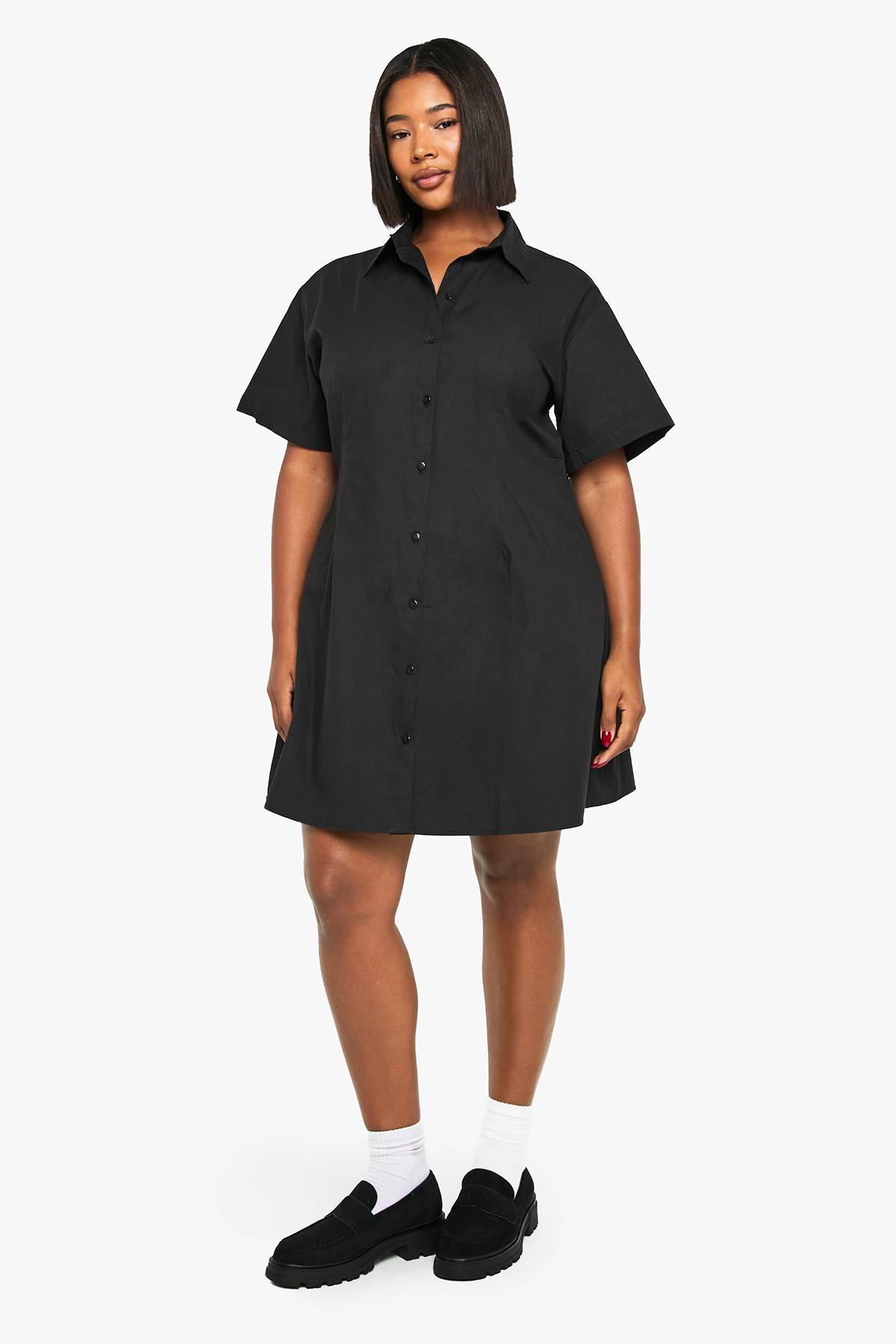 boohoo Plus Poplin Cinched Shirt Dress