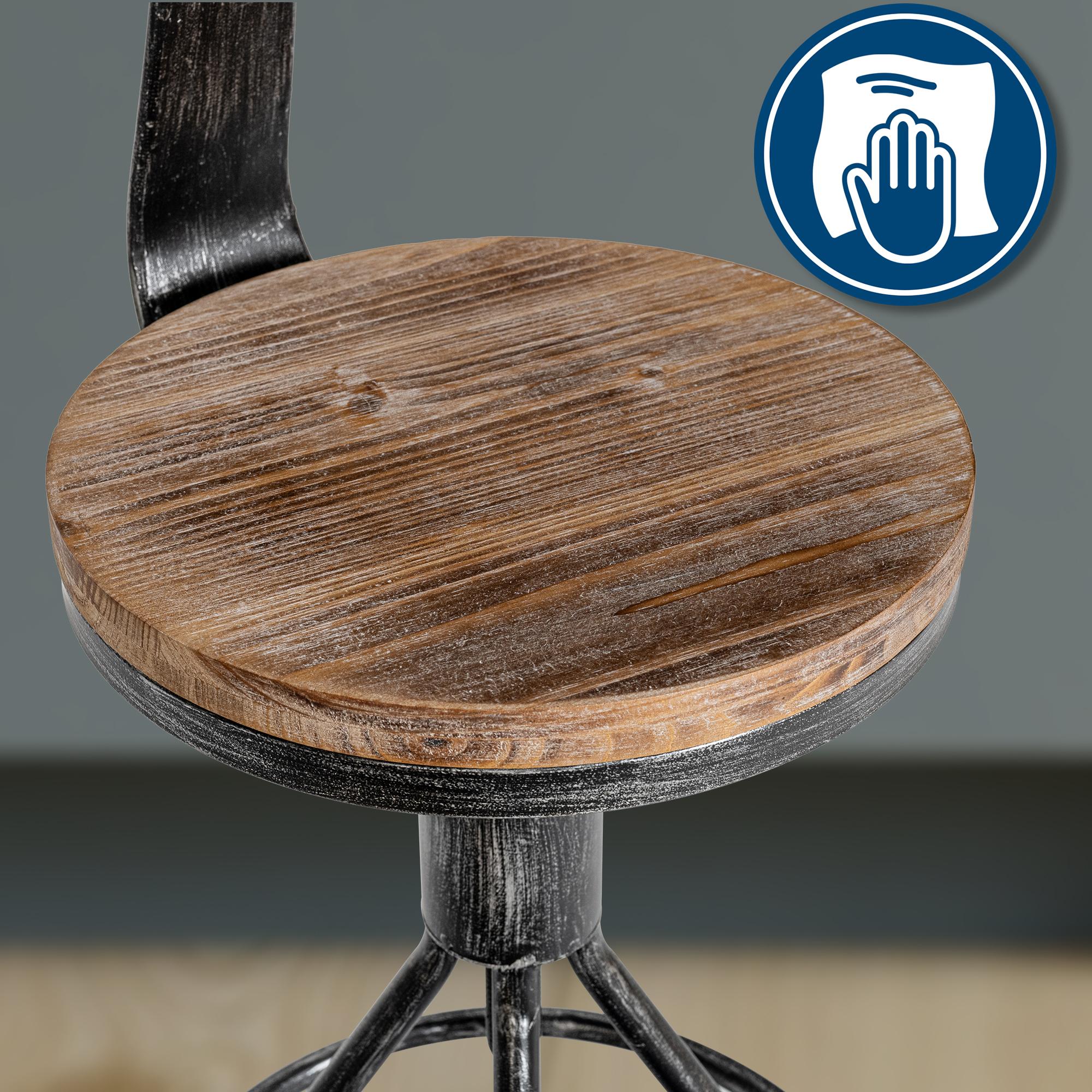 CLP Barhocker Hanam im Industrial-Look I Höhenverstellbarer Barhocker mit Holzsitz und Rückenlehne I Metallhocker mit Fußablage