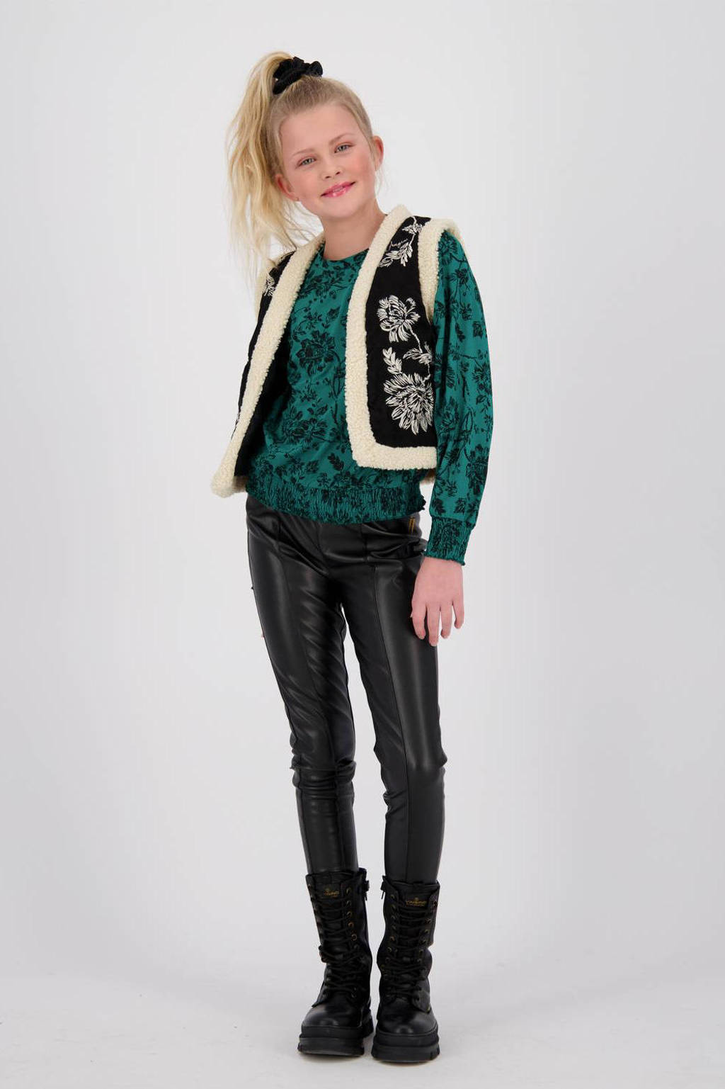 Vingino gebloemde top Jane groen/zwart