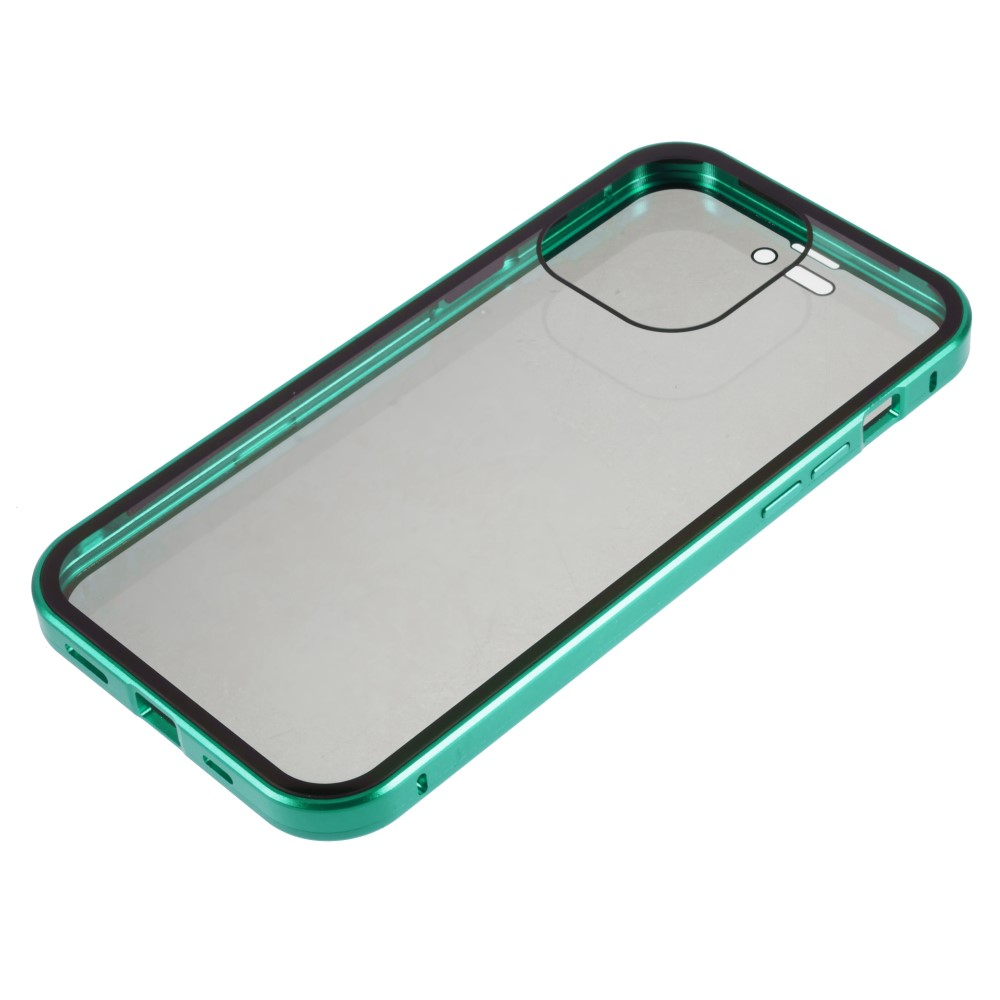 iPhone 14 Pro Max Magnetische Alu Schutzhülle mit Panzer Glas Backcover   Privacy Glas Displayschutz (Magnet-Technologie) - Grün