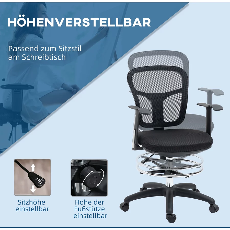 Vinsetto Höhenverstellbarer Bürostuhl mit Füßstütze schwarz