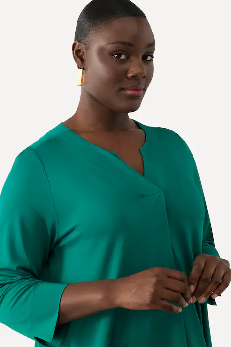 Slinky-Longshirt, Piqué, Tunika-Ausschnitt, 3/4-Arm, grünblau