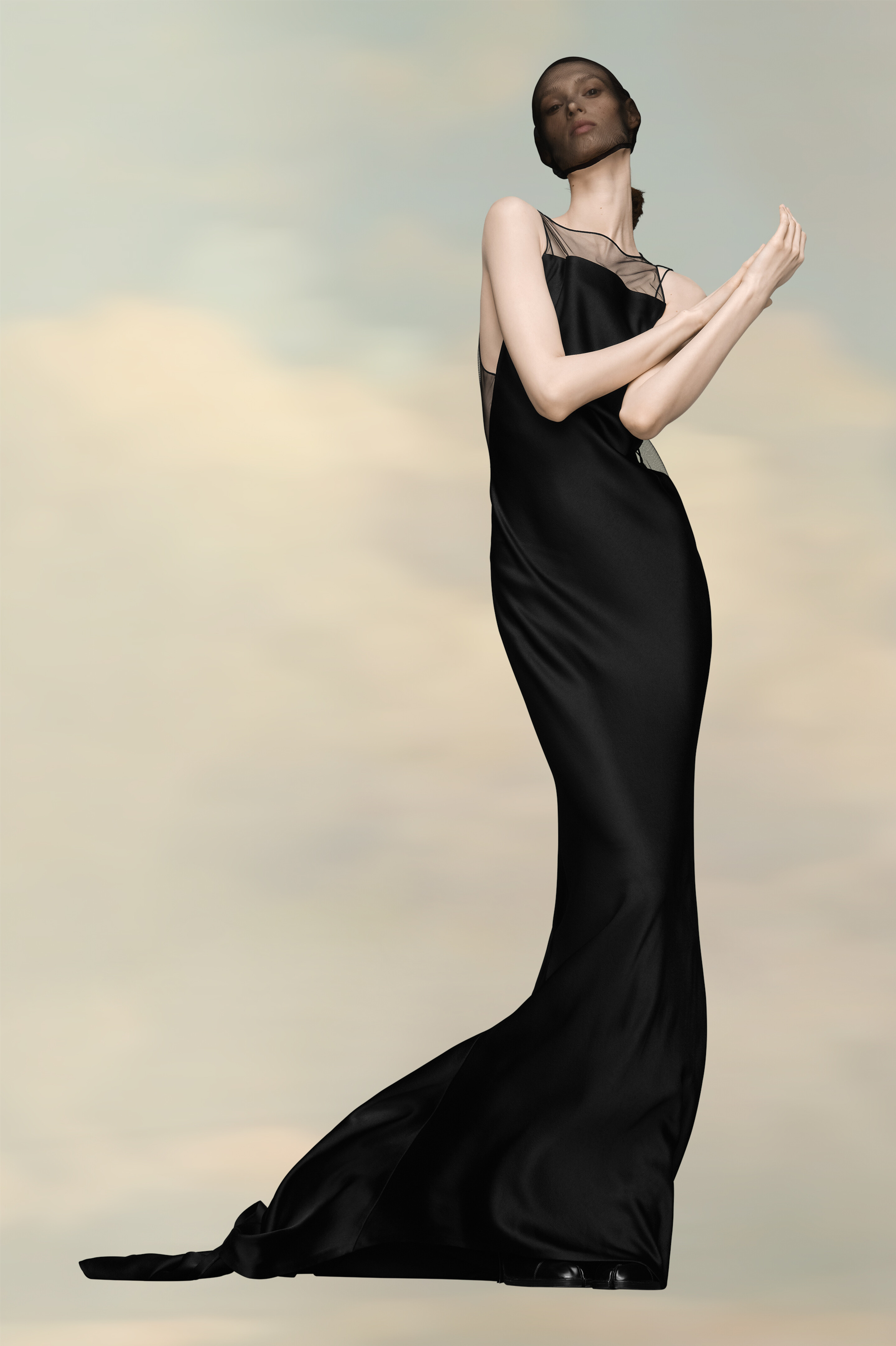 Robe longue en satin noir Noir