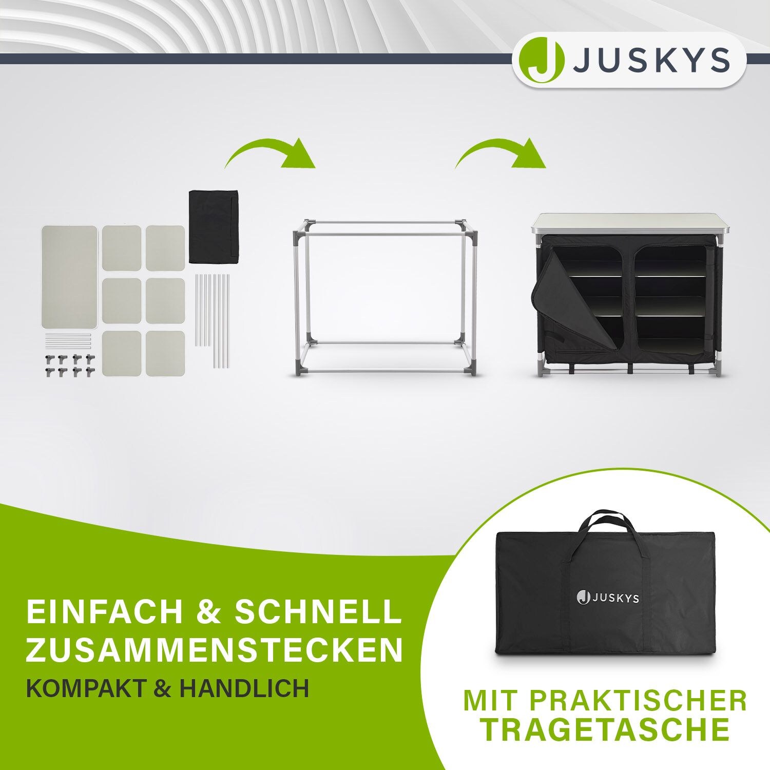 Juskys Campingküche Ruda - Outdoor Küche faltbar mit Schrank - Campingschrank für Zelt - Schwarz