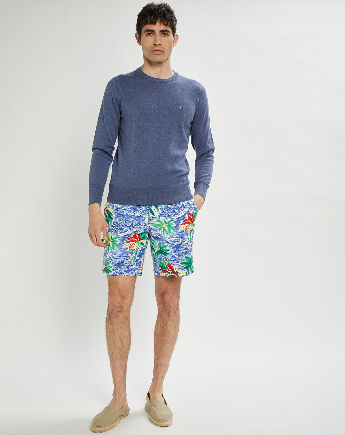 Tommy Hilfiger Pull en Coton Bio & Soie bleu vintage