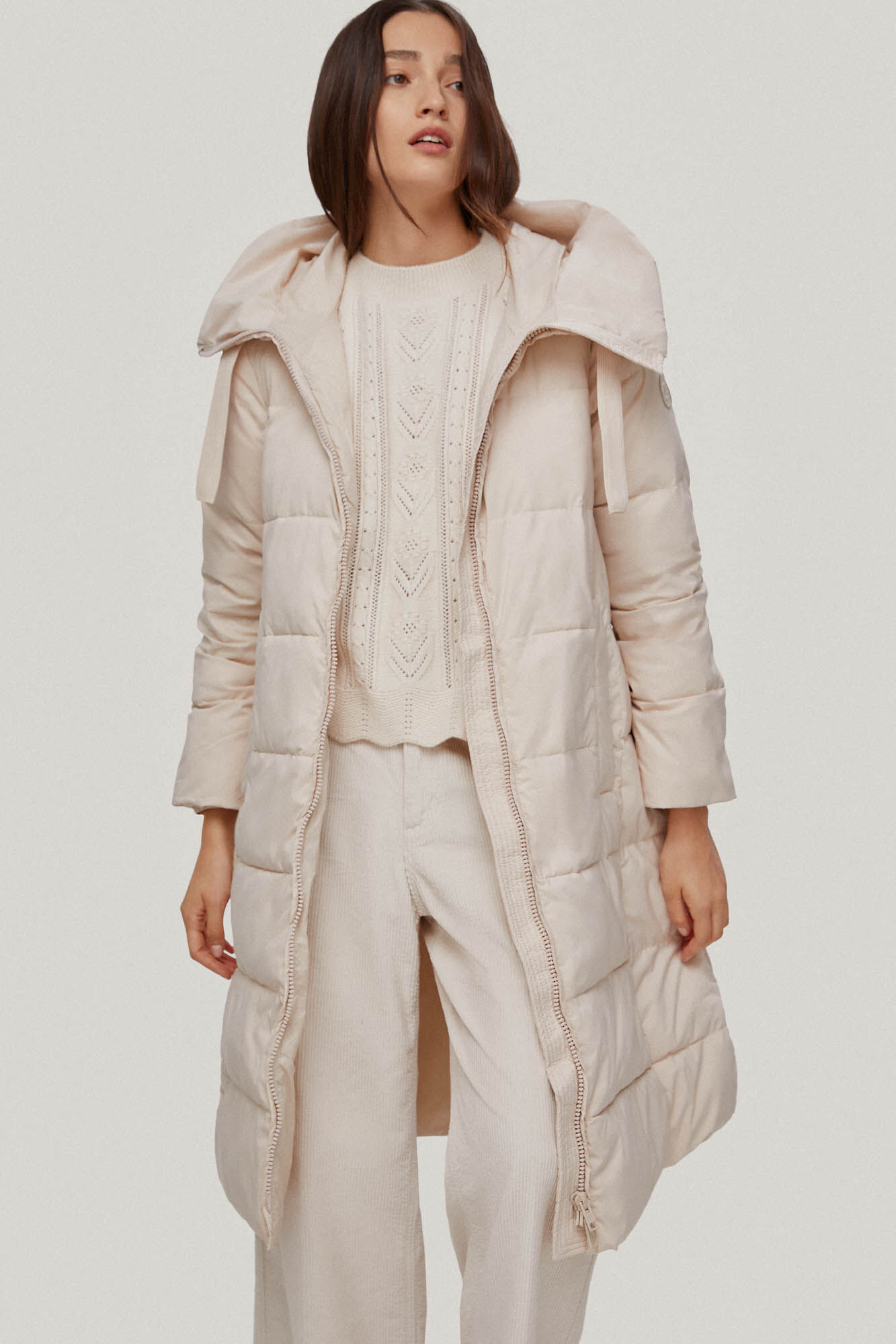 Parka comprida com capuz - Bege