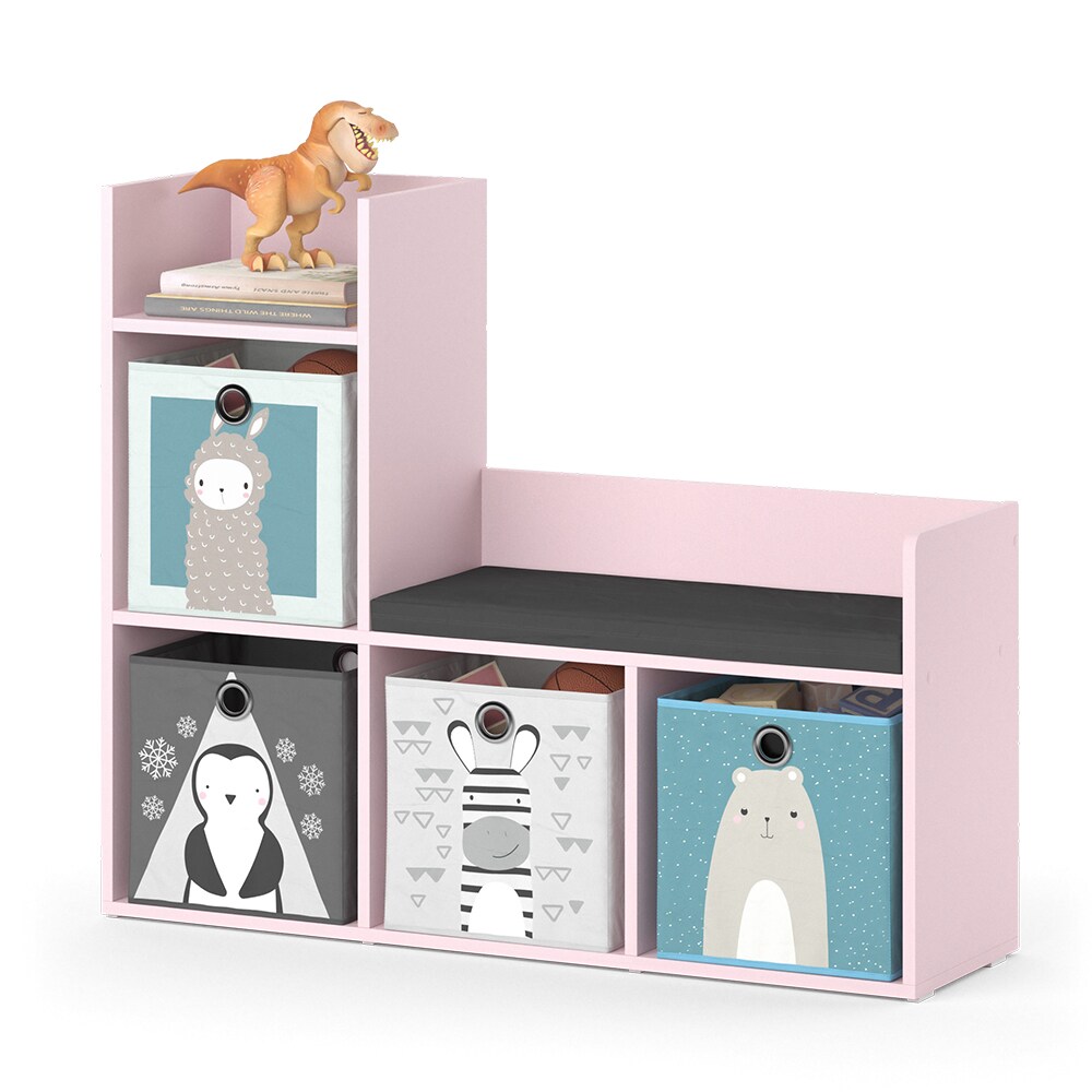 Vicco Regal mit Sitzbank Luigi 107 x 88 cm, Rosa, Kinderzimmer, mit 4 Faltboxen