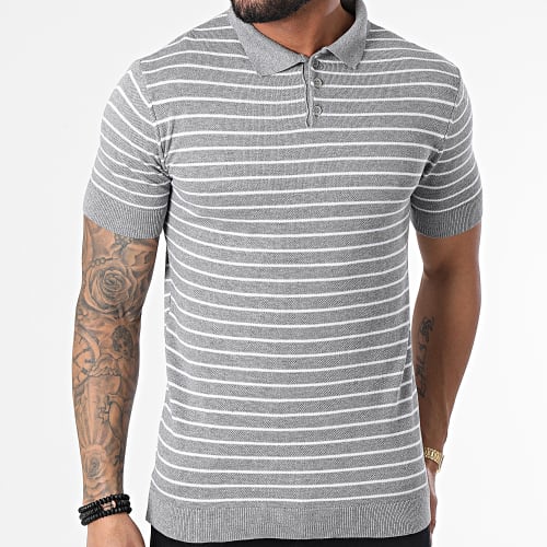 Polo Manches Courtes A Rayures AVP-157 Gris Chiné
