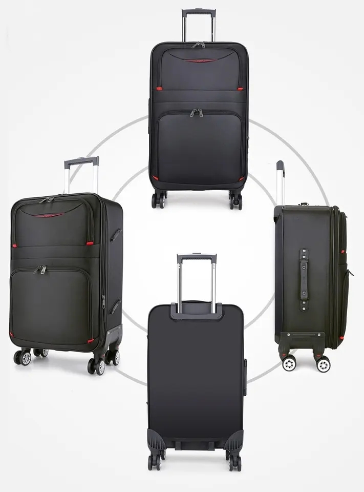 (2-tlg. Set) 39.6L / 24 L Reisekoffer Trolley Gepäckset mit Reissverschluss Zahlenschloss / Abnehmbare Räder - Schwarz