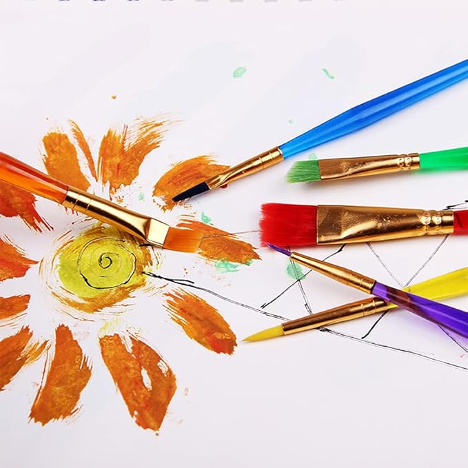 (6er Set) Aquarell Kinder Pinsel DIY Kunst Werkzeug Wasserfarben Malpinsel - Bunt