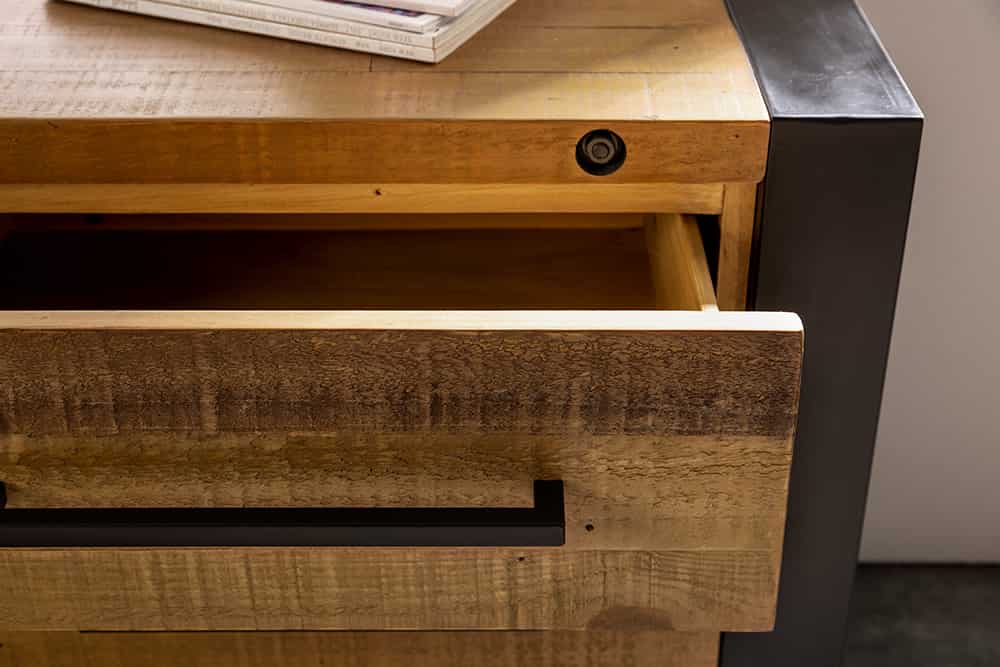 Massivholz Sideboard THOR 195cm braun Pinie mit Schubladen Weinregal Industrial Design