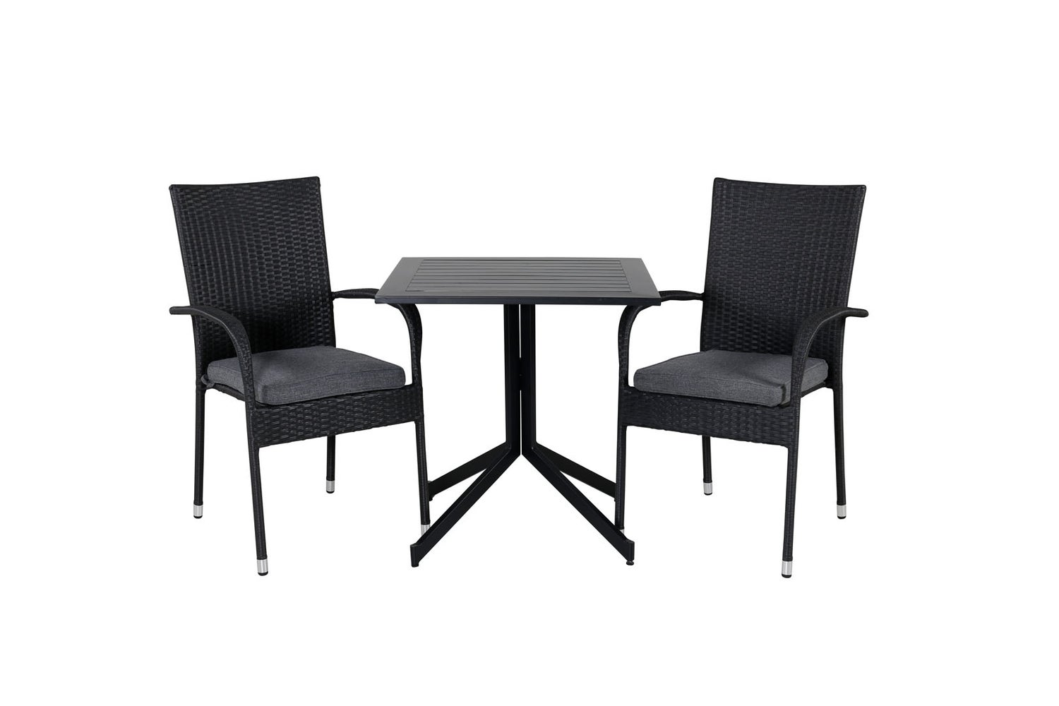 Way tuinset, tafel 70x70cm en 2 stoelen Anna, zwart. 70 x 70 x 72 cm