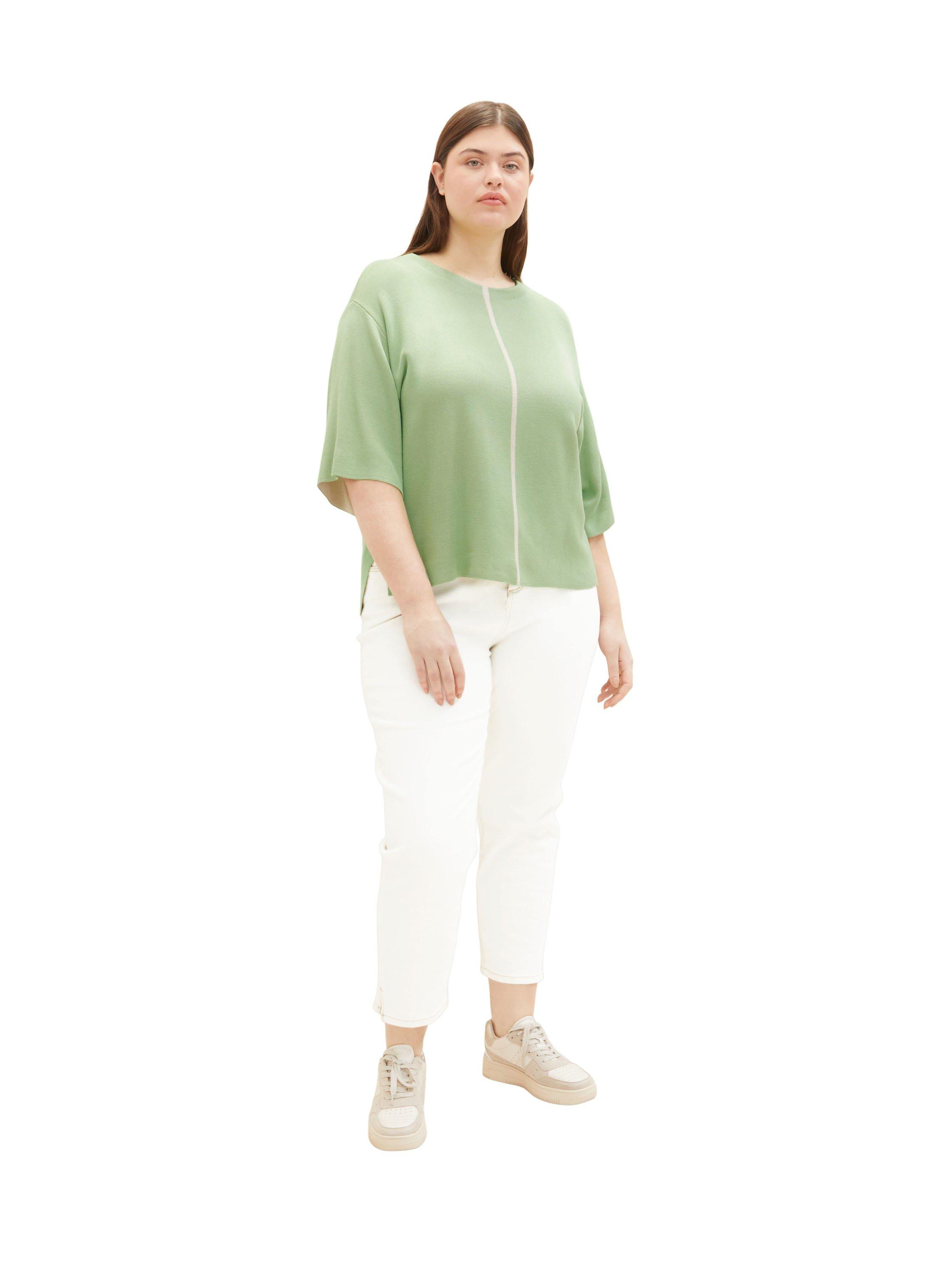 Halbarm-Pullover mit Kontraststreifen