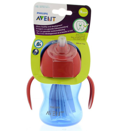 Avent Rietjesbeker jongen blauwe beker met rood rand (200 ml)