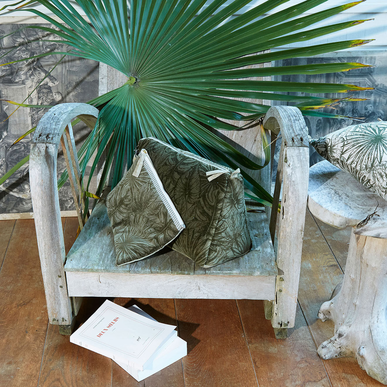 En Fil d'Indienne Trousse plate + trousse de toilette Goa olive
