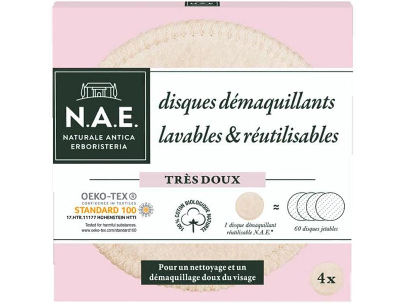 N.A.E. Gesichtsreinigungspads Purezza 4 Stück Natürliche, wiederverwendbare Cleansing Pads