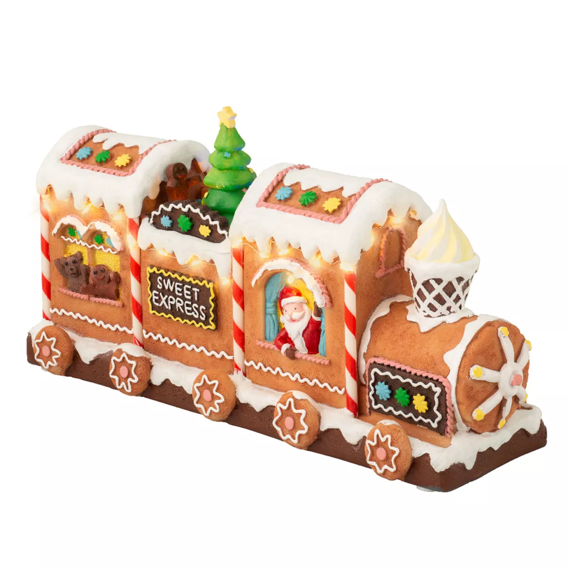 Train de Noël lumineux et musical à piles (34 cm) Pain d'épices Multicolore