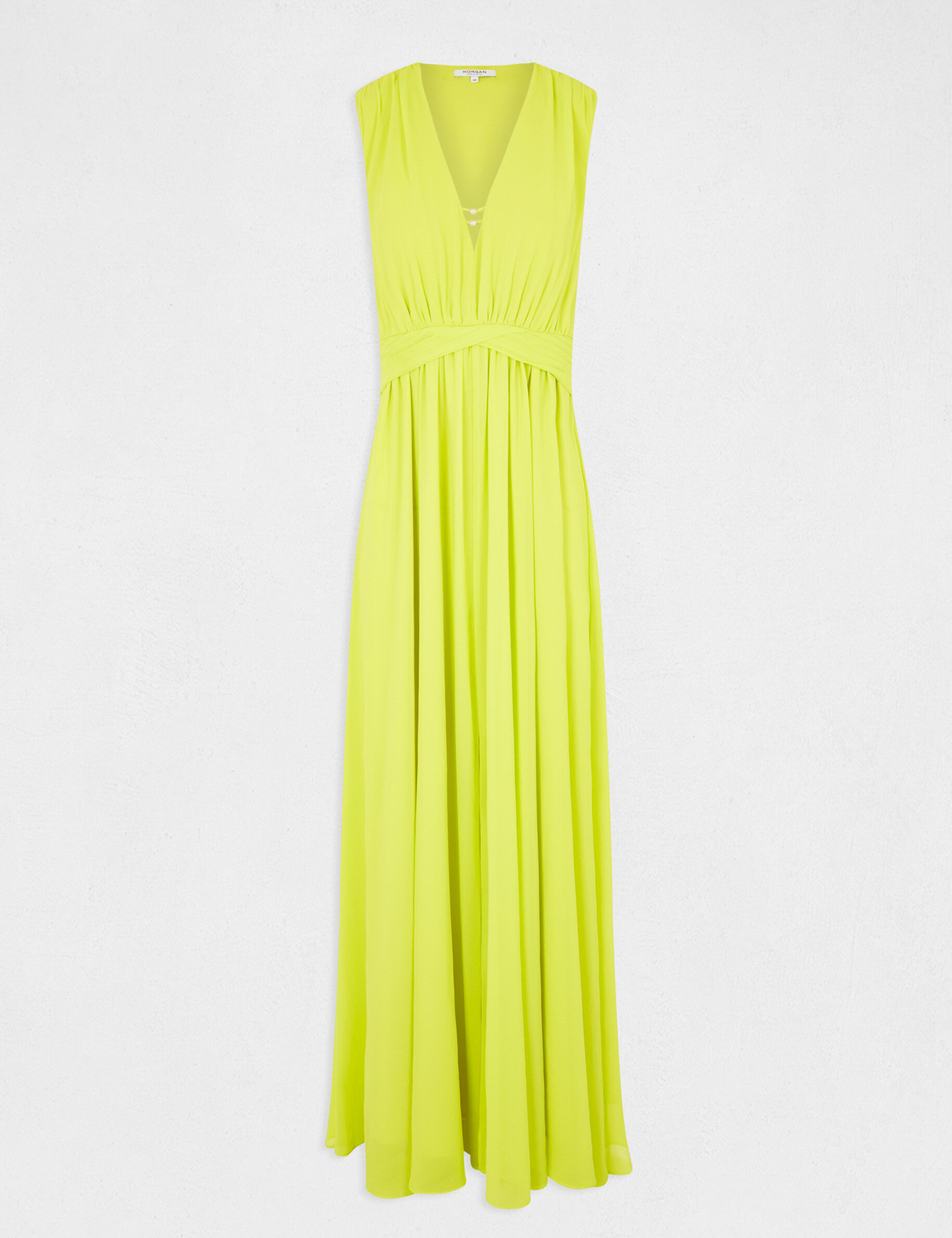 Robe longue évasée fendue anis femme - anis