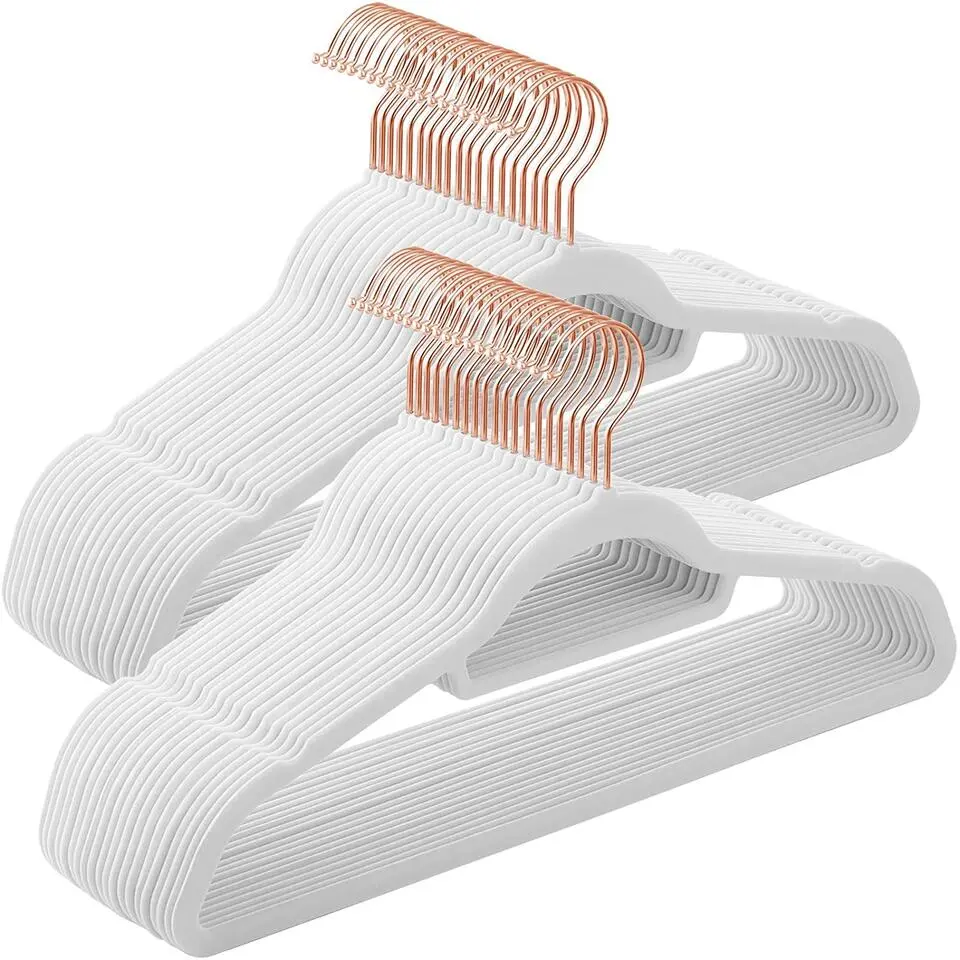 Fluwelen kledinghangers, Set van 50, Antislip, Wit en Rosé Goud