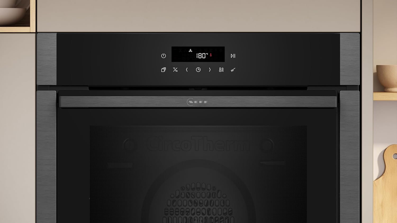 NEFF B5ACJ7HG3, N50, Einbau-Backofen, Slide and Hide, Made in Germany, LED Touch Control, Air Fry und Air Fry-Backblech, 7 Beheizungsarten, 3D Heißluft, CircoTherm, EasyClean, Pyrolyse, Graphite Grey