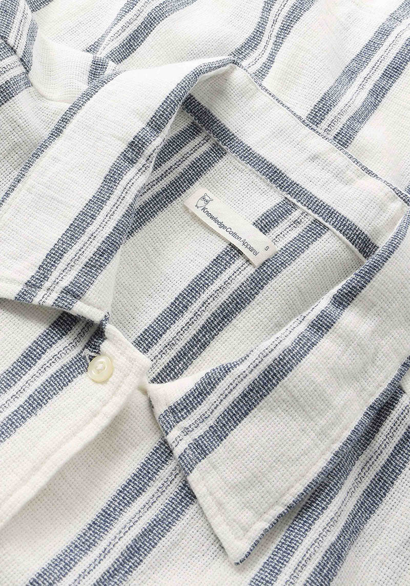 Knowledge Cotton Apparel Hemdbluse Striped SS Shirt Blue Stripe
