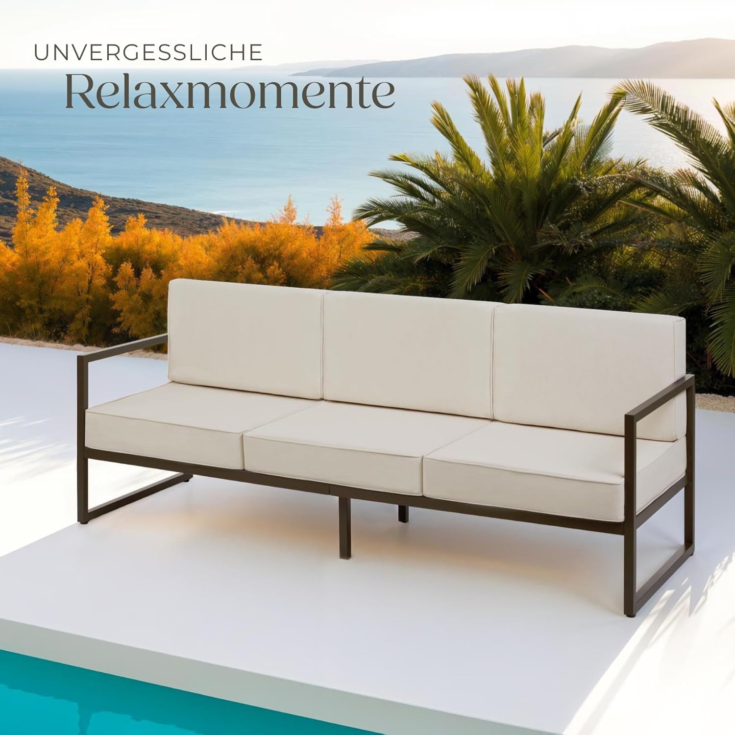 tectake® Garten Lounge Sofa 3 Sitzer, Couch, Gartenmöbel, Balkonmöbel, Terrassenmöbel, Wintergarten Lounge Möbel Outdoor, Gartenbank wetterfest, Sitzbank mit Lehne, Gartenlounge - 3 Sitzplätze