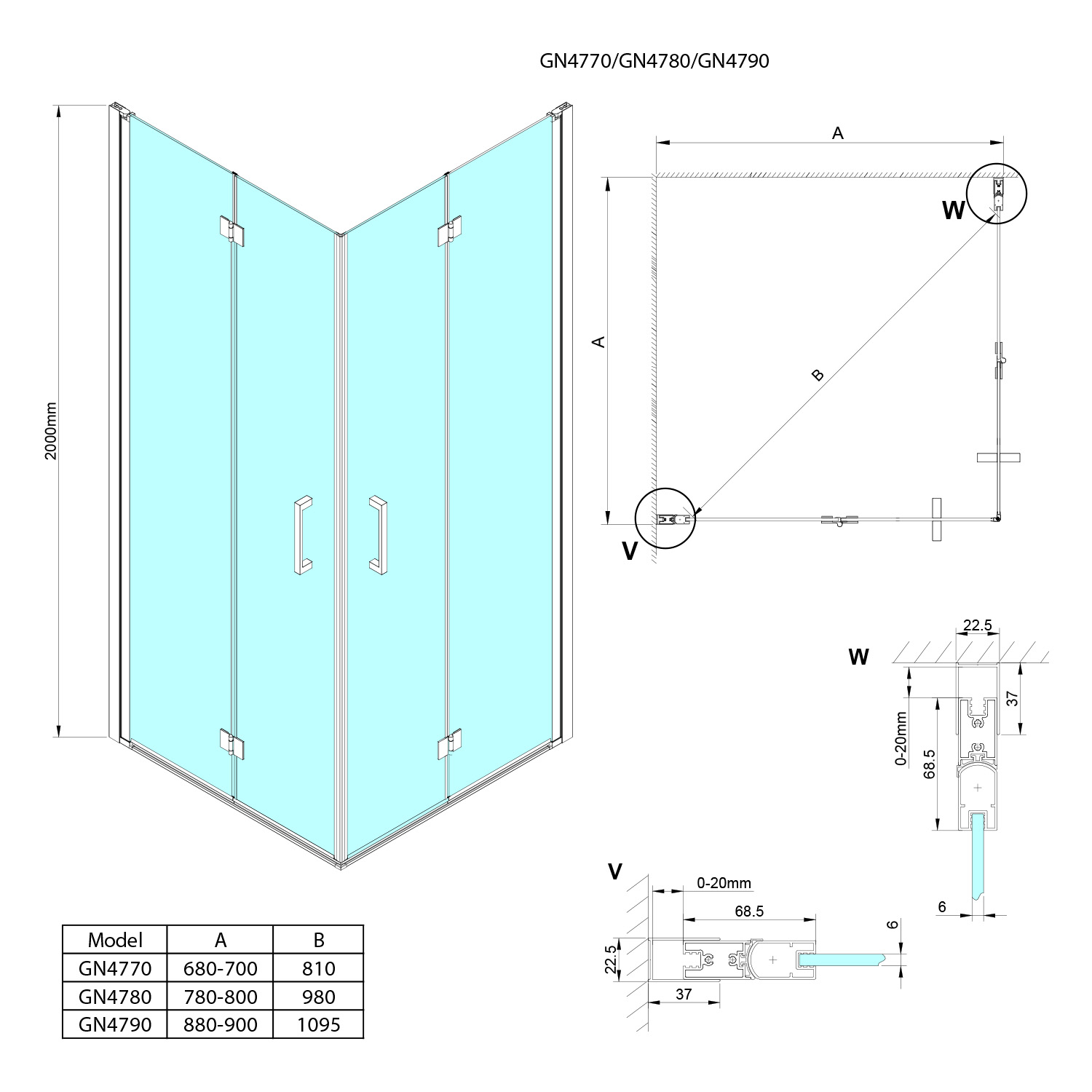 Gelco Loro vouwbare douchedeur links- en rechtsdraaiend 80x200cm chroom