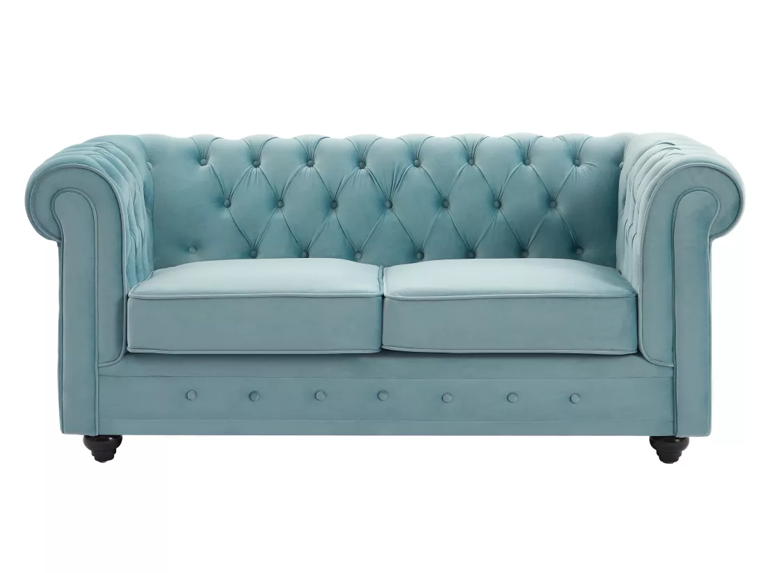 Canapé 2 places en velours bleu pastel CHESTERFIELD