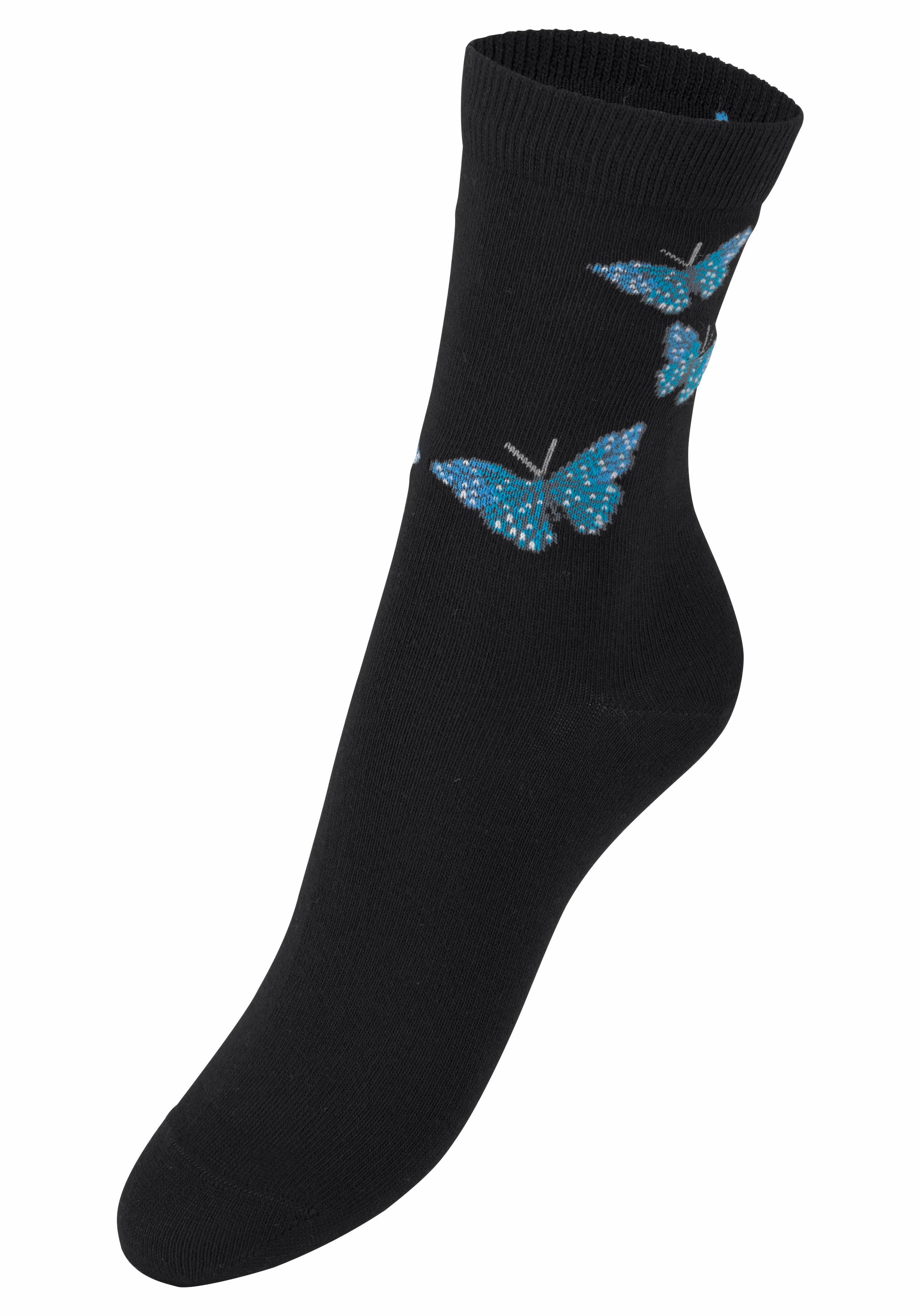 H.I.S Socken Packung, 7 Stk. tlg. mit Schmetterlings- und Vogelmotiven