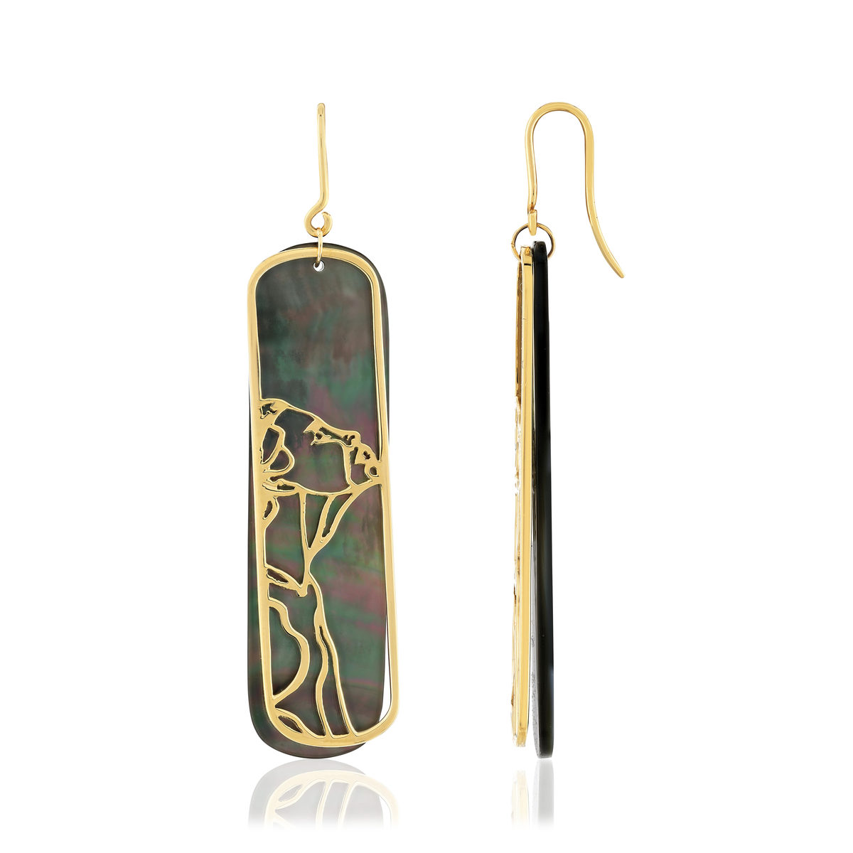 Boucles d'oreilles or jaune 375 nacres motif silhouette