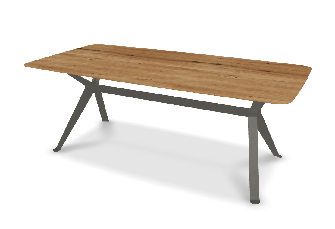 They & Me eettafel Chat – bootsvorm – eiken rustiek lak – RAL7022 ombergrijs 200 x 100 x 75 | Eiken Rustiek lak | Verjongde Rand | Frame RAL7022 ombergrijs