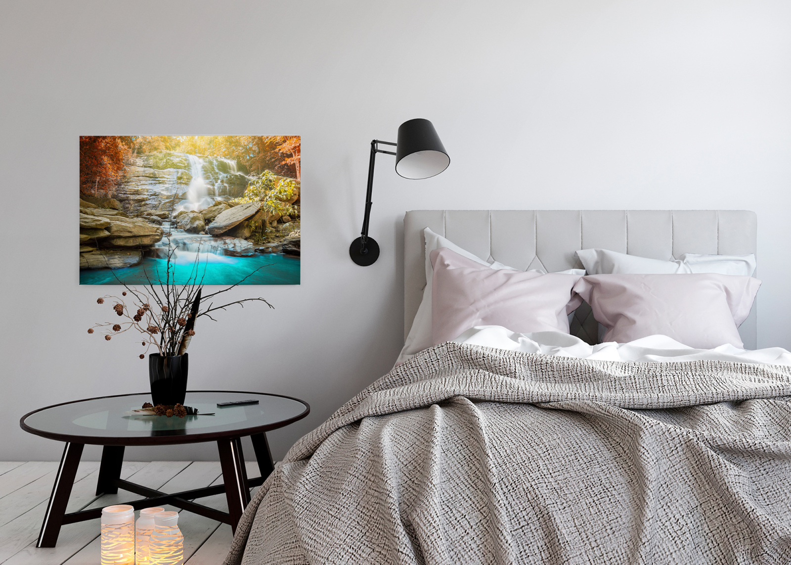Leinwandbild WASSERFALL - blau-grün - 90x60 cm