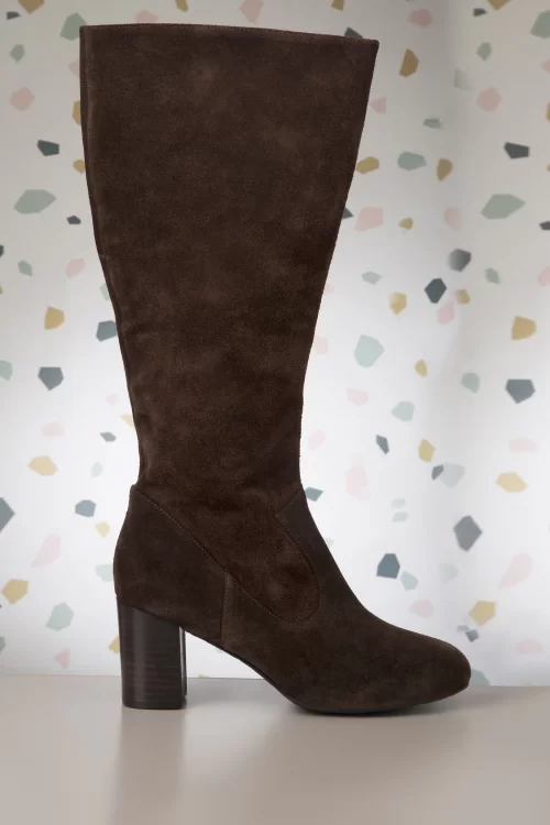 Lola Ramona ♥ Topvintage Eve Timeless suède laarzen in donkerbruin