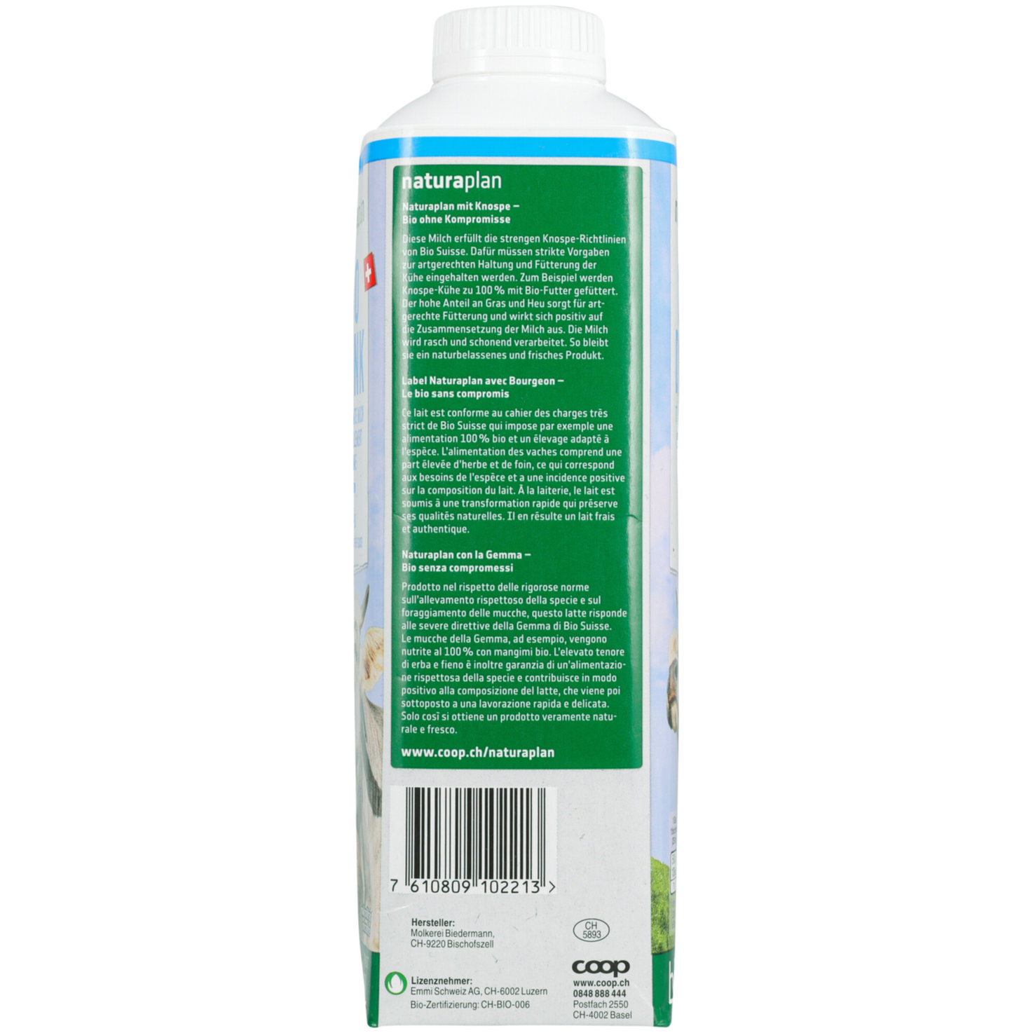 Naturaplan Bio Milch Drink Teilentrahmt 2,5% Milchfett Past