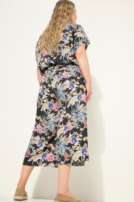 Hosenrock, High Waist Fit, extra weites Bein, Tropical-Print, teilelastischer Bund