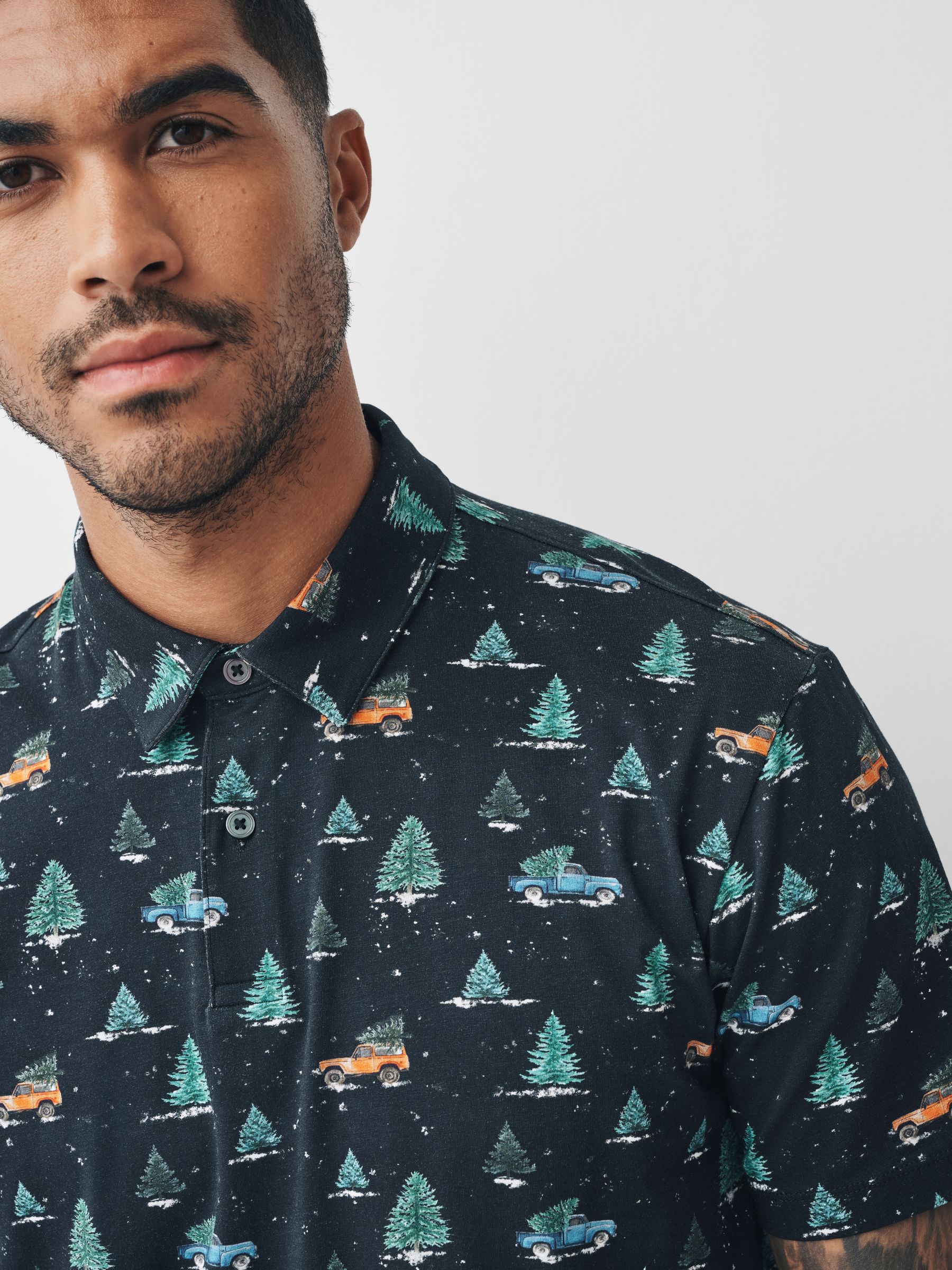Antracietgrijs met autoprint - Kerstpoloshirt
