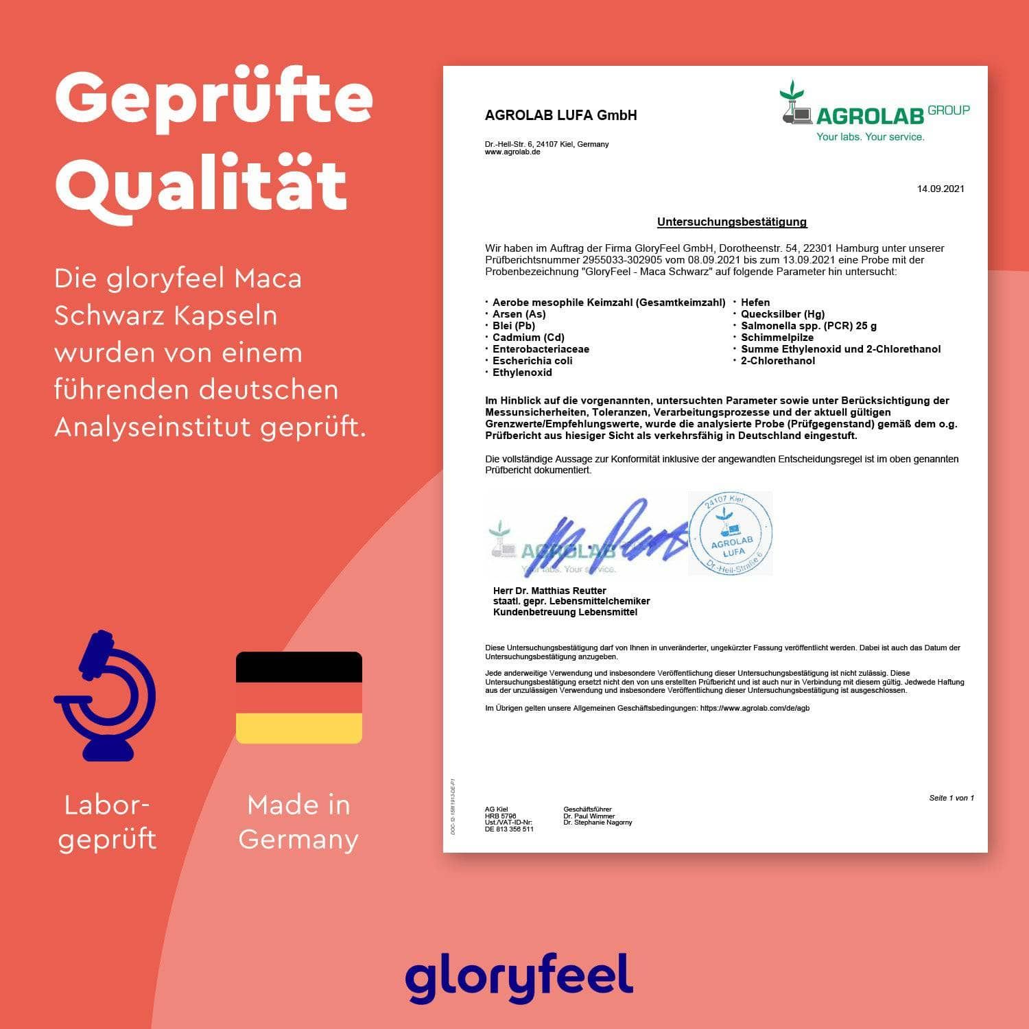gloryfeel® Schwarzer Maca Extrakt + L-Arginin, Vitamin B6, B12 & Zink