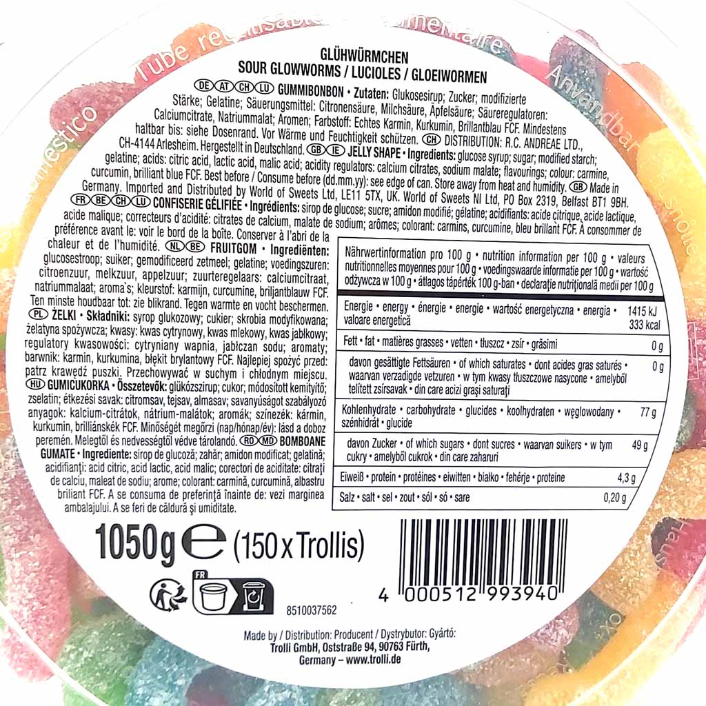 Trolli saure Glühwürmchen Fruchtgummi 150er 1050g MHD:28.3.26