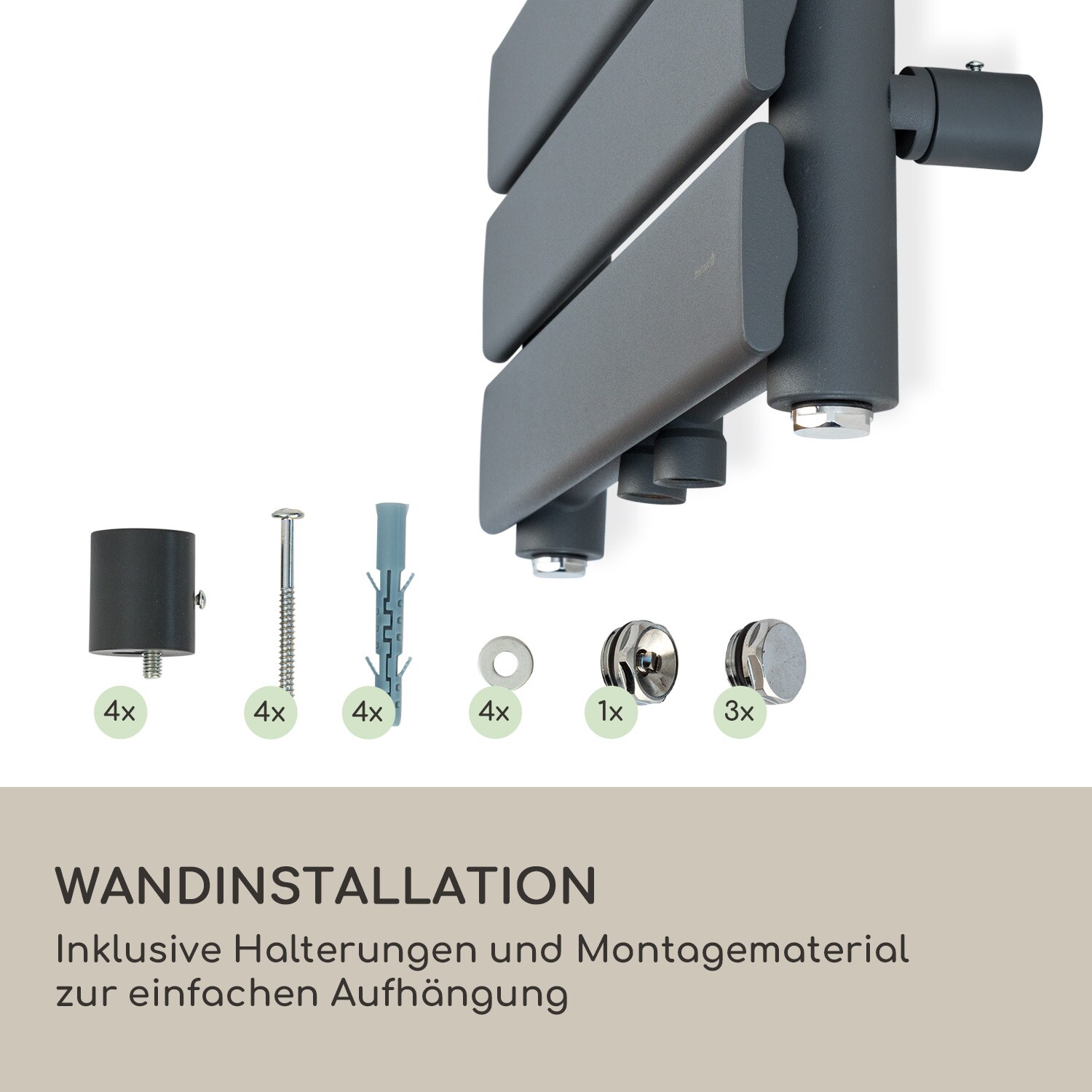 Fairmont 80 x 45 Heizkörper 375W Warmwasser 3 Handtuchhalter 1/2 Anthrazit 80 x 45 cm