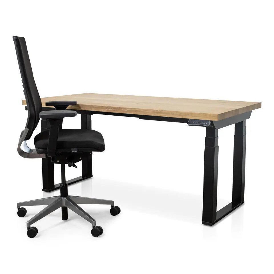 MRC PRO Solid zit-sta bureau massief eiken blad 120x80 zwart NEN-EN527