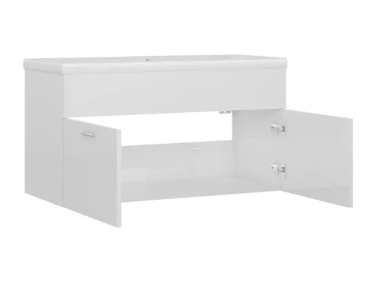 Armoire d'évier avec lavabo intégré Blanc brillant