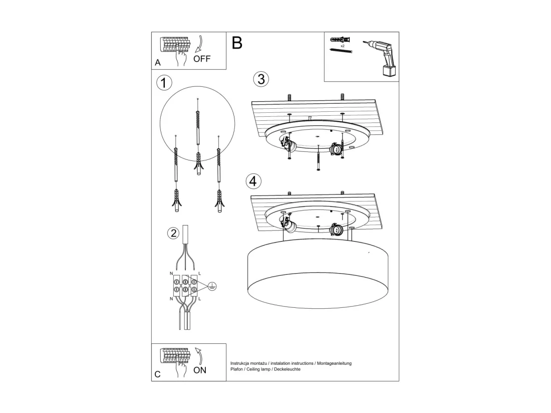 Sollux ARENA Plafonnier Cylindrique Noir 55cm E27